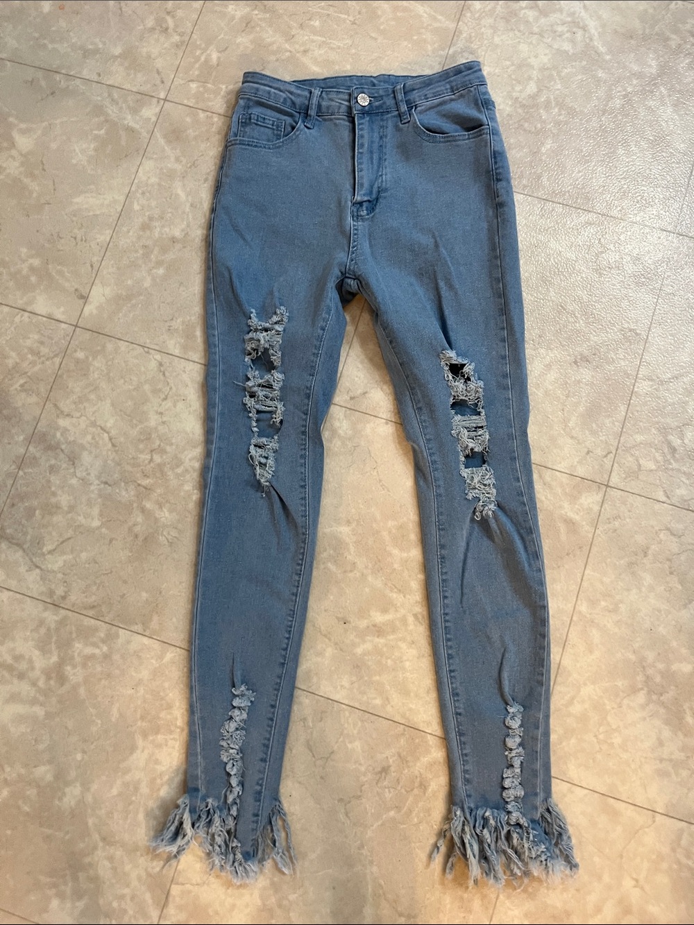SHEIN Distressed High-Rise Skinny Jeans - Blue S